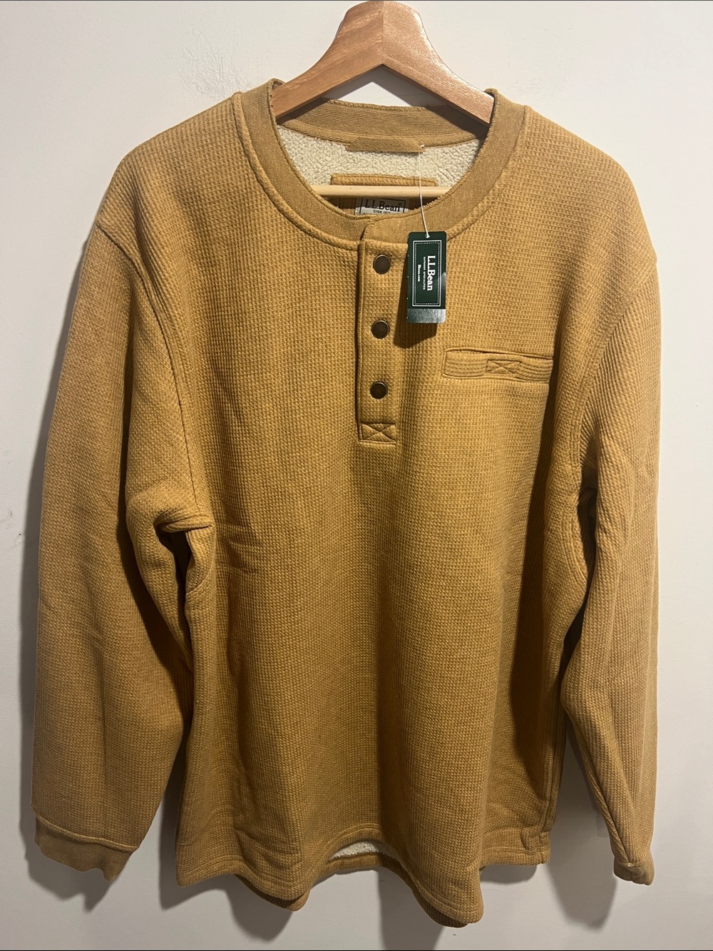 L.L. Bean Men's Katahdin Iron Works Bonded Waffle Fleece-Lined Henley Size XLT